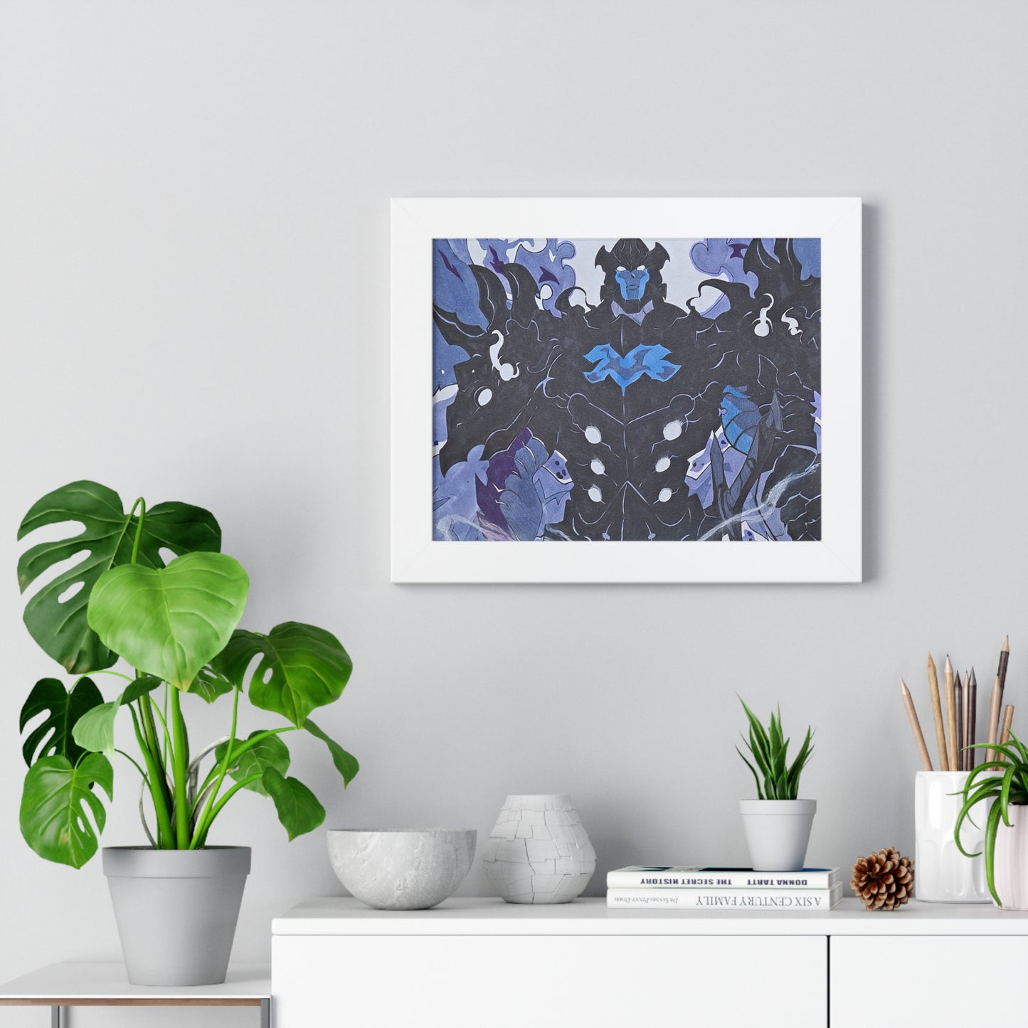 Framed Fantasy Art Poster | Unique Wall Decor for Gamers & Fantasy Lovers | Blue & Black Theme | Gift for Birthdays, Holidays, Home Decor